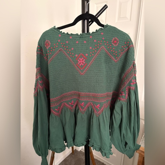 NWT FREE PEOPLE Holly Long Sleeve Knit Top | Green Combo MSRP $128 Size XL - Picture 13 of 13